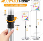 RedChili Adjustable Sign Holder Stand for 8.5x11 Inch Poster, Floor Standing Sign Holder With Snap-Open Aluminum Frame 360° Rotating Display Outdoor Indoor Signage Stand for Advertising (Silver, Sharp Corner)