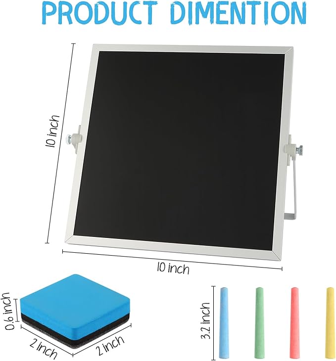 Small Magnetic Chalk Board 10"X10", Desktop Standing/Wall Hanging Chalkboard with 4 Chalks & 1 Eraser, Tabletop Double-Sided Portable Mini Black Board Easel for Office Desk Home School