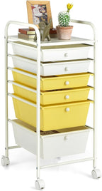 RELAX4LIFE 6-Drawer Rolling Storage Cart - Classroom Organization on Wheels w/Removable Plastic Drawers, Mobile Art Craft Cart for School Paper Home Office, Utility Cart with Drawers (Yellow)