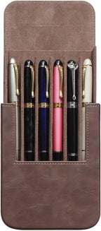 MIVLXLX Leather 6 Fountain Pen/Pencil Tray Case, Handmade, Magnetic Closure with Drawer Design, Gift Choice for Man/Woman/Office, 6 Slots（gray）