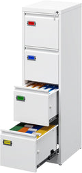 PEUKC 4-Drawer File Cabinet, 16.3" Deep Vertical Filing Cabinet with Lock, Metal File Cabinet for Home Office, Anti-Tip 4 Storage Drawers for Letter/Legal/A4/F4 Size (Assemble Required, White)