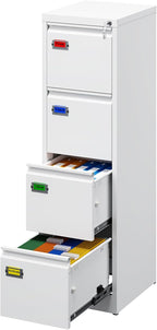 PEUKC 4-Drawer File Cabinet, 16.3" Deep Vertical Filing Cabinet with Lock, Metal File Cabinet for Home Office, Anti-Tip 4 Storage Drawers for Letter/Legal/A4/F4 Size (Assemble Required, White)