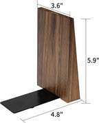 Luxdecor Walnut Book Ends Hold Heavy Books-6x5x4in Wood Bookends for Office Desk Non Skid, Decorative Walnut Bookend 2pack, Triangle Style