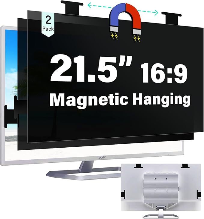 [2 Pack] Magnetic Hanging 21.5 Inch Computer Privacy Screen for 16:9 Aspect Ratio Widescreen Monitor, Eye Protection Anti Glare Blue Light Computer Monitor Privacy Filter, Removable 21.5 in Protector Film