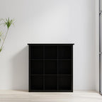 SIMPLIHOME Artisan Bookcase - 43 inch Tall 9-Cube Solid Wood Cube Organizer in Black, Transitional Storage Bookcase for Living Room, Study Room or Office with Fixed Shelves and Tapered Legs