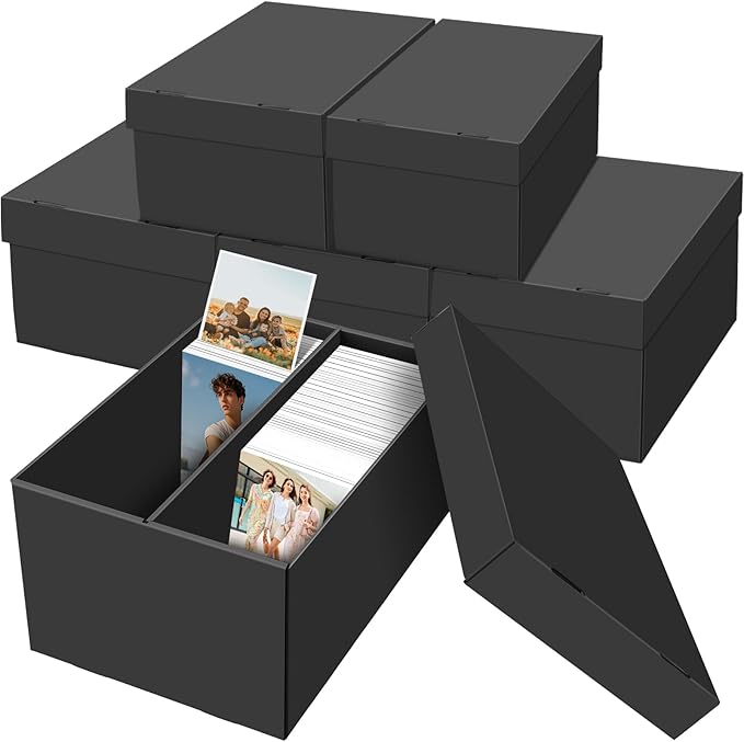 REAQUE 6 Pack Photo Storage Boxes for 4" x 6" Pictures – 2-Compartment Portable Photo Organizer Boxes with Lids, Craft Supply Container for Stickers, Scrapbooking, Stamps, Seeds, Memory Keepsakes