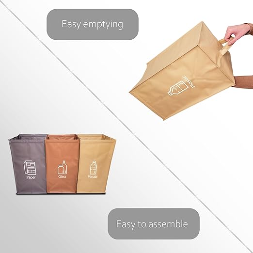 NYIKA - Recycling Organizer - Reusable Recycling Bags - Recycling Sorter - Trash Sorting Bins - 3 Compartment Recycle - Pack of 3 Bags