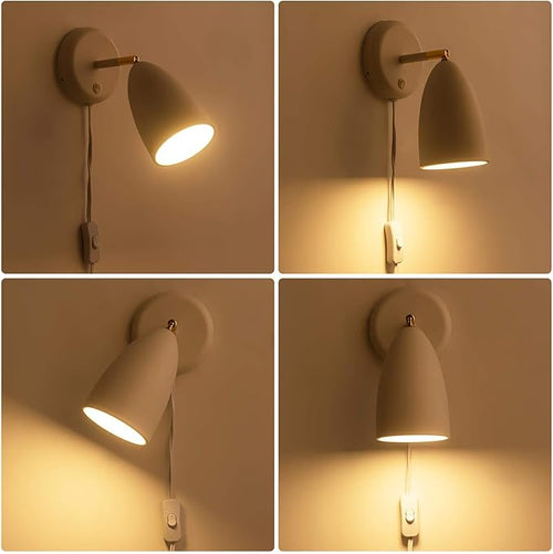 Ahaloye Set of 2 White Wall Sconce Finished Rotatable Simplicity Wall Mount Lighting Fixture for Bedroom Living Room,Plug-in or Hardwire