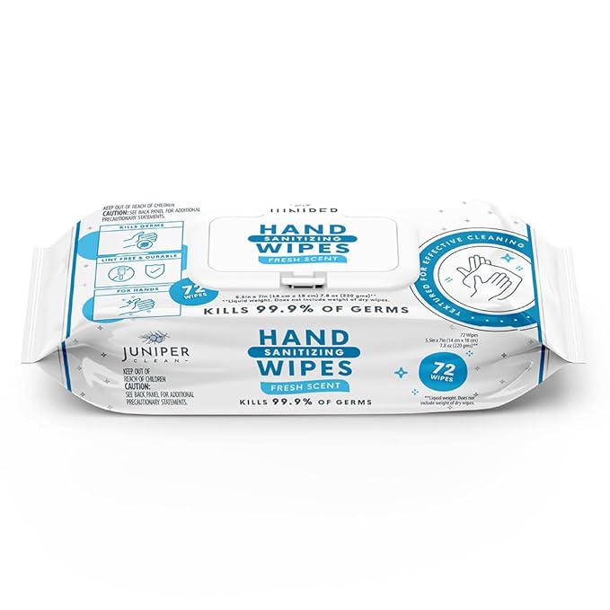 Juniper CLEAN, 1 Pack Hand Sanitizing Wipes, 72 Count Disposable Hand Sanitizer Wipes, Fresh Scent, Lint Free & Durable