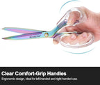 SCAIKTIG Acrylic Scissors, 4-Pack (9.4"/8"/6.8"/4"), Clear Comfort-Grip Handles, Titanium Coated Blades, Sharp, Heavy Duty, Ambidextrous, Transparent + Rainbow