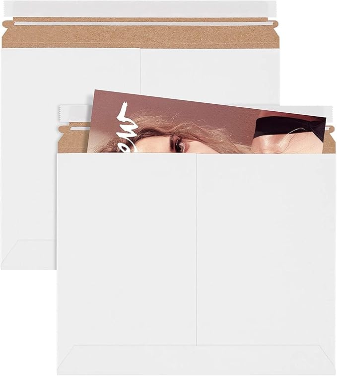 APQ Supply White Rigid Mailers, 12.25 x 9.75 Inch. Pack of 200 Cardboard Envelopes for Photos, Documents. Sturdy Stay Flat Mailers with Self-Seal Closure. Hard Rigid Shipping Envelopes