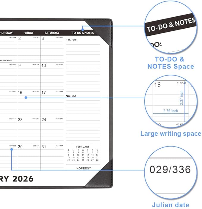 Large Desk Calendar 2026 with Desktop Mat, KOPEESY 22" x 17" Desktop Calendar, 18 Mouths From January 2026 to June 2027, Office Supplies Desk Blotter Calendar for Home School and Office
