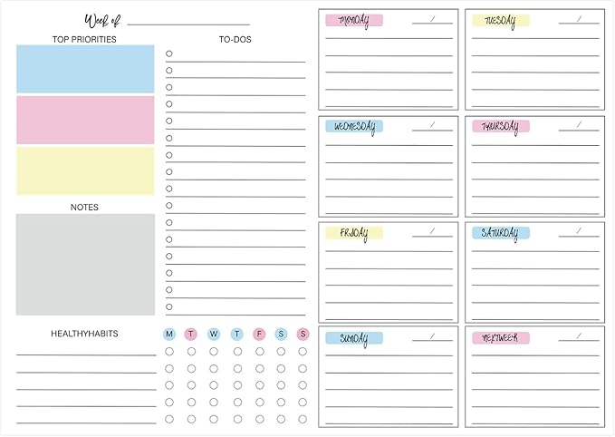 JAMIEKA 52Color Weekly Tearable Planners Pad for Efficient Time Management Goal Tracking On Paper Schedule Notepad for Student