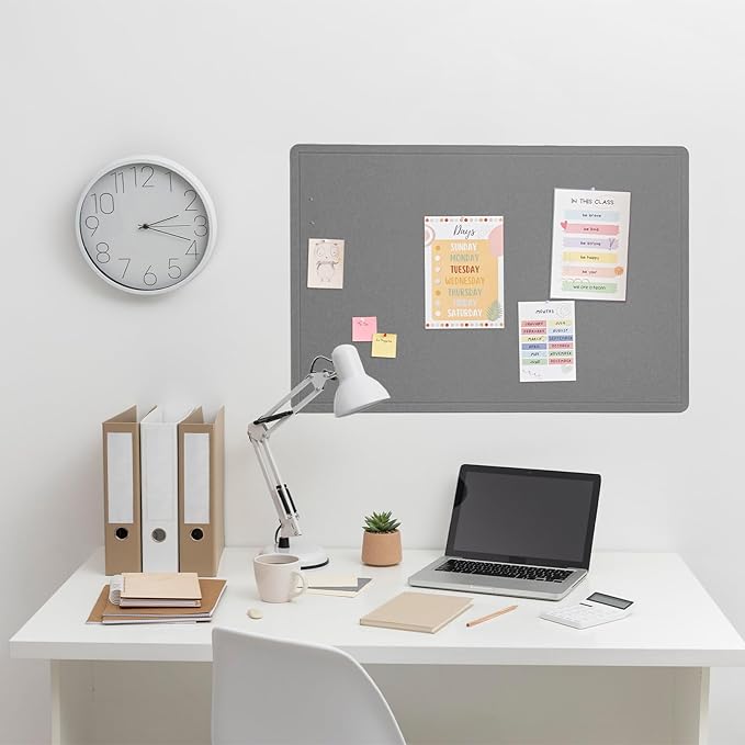 Lightomorrow Bulletin Board, 36 x 24 inches Felt Board - Decorative Pin Board, Cork Board Alternative for Wall, 3' x 2' Foldable Self-Adhesive Vision Board Prayer Board with 20 Pushpins - Gray