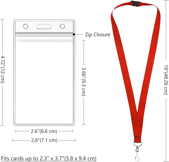 12 Pack Red Breakaway Lanyards with Waterproof Badge Holders, Polyester Neck Straps for ID Cards, Events, Office, and Schools