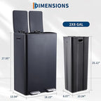 Garvee Dual Trash Can, 16 Gal (2 x 30 l) Stainless Steel Kitchen Garbage Can with Lid and Inner Bucket, Double Compartment Trash and Recycle Bin Combo with Step Pedal for Home Office, Black