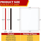 JR-MOV Magnetic Sign Holder 8.5 x 11 - Rigid Plastic Wall Sign Holder Reusable Adhesive Frames, Magnetic Frame for Refrigerator Door Window, Clear Rigid Print Protectors for Paper Picture, 5 Pack