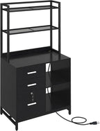 Livofloral File Cabinet with Charging Station, 3 Drawer Filing Cabinet with Bookshelf, Large Printer Stand with Open Storage Shelves for Home Office, Locking File Cabinets Fits Letter/A4 Size, Black