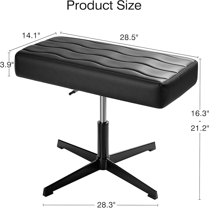VECELO Under Desk Footrest, PU Ergonomic Foot Rest with Comfort Padding, Height Adjustable for Relieving Leg Pain, Stiffness, Black