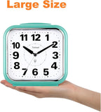 Tinload 5.5" Large No Ticking Analog Alarm Clock,Silent Readable for Seniors,Easy to Set,Gradual Rise Alarm,Big Numbers,Gentle Wake,Snooze, Lighted on Demand,Battery Operated,Green