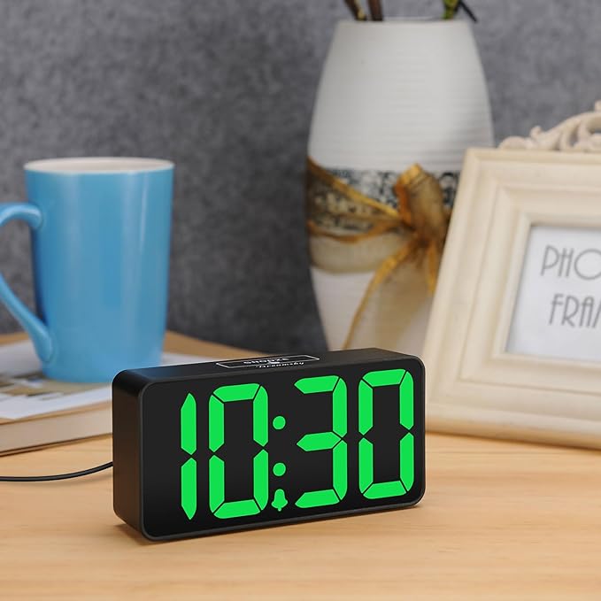 DreamSky Small Digital Alarm Clock for Bedroom, Large Big Numbers Display with Brightness Dimmer, Electric Bedside Desk Clock with USB Charging Port, Adjustable Alarm Volume, USB-C Adapter Powered