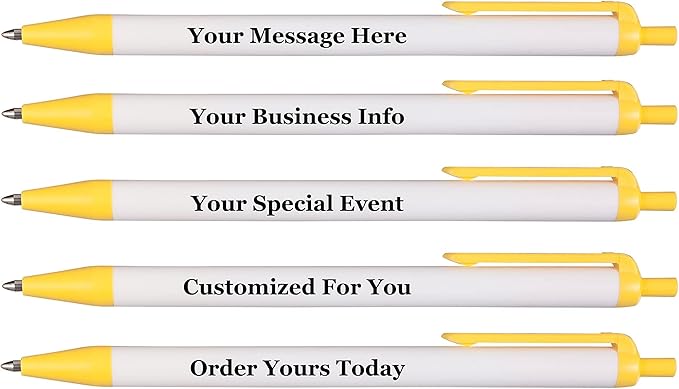 RevMark Personalized Ballpoint Pen, Custom Printed Name, Business or Event Information, Timeless Advertising, USA Made Pens, Promotional Marketing, Smooth Black Ink, Bulk Pack (Yellow,500 Ct)