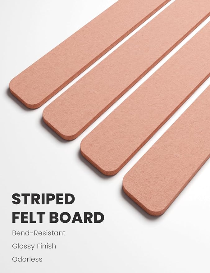Fluxynara Cork Board Alternative Felt Strip Board 8-Pack 13"x2", Office Pin Board with 50 Push Pins, Adhesive Install for Bedroom Door & Home Office(Pink)