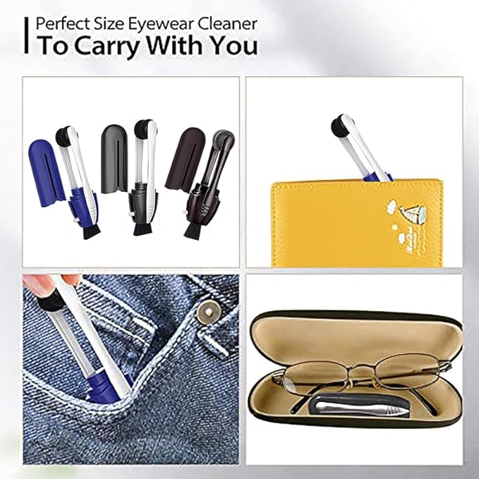 Portable Microfiber Eyeglass Cleaner (3Pcs), Efficient and Durable Carbon Microfiber Technology, Lens Cleaner with Carbon Microfiber Tech and Mini Sunglasses Brush Cleaning Tool