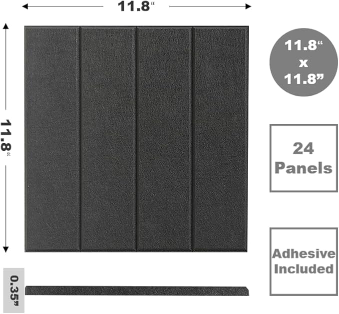 DECORITA Felt Bulletin Board Tiles | Modern Cork Board Alternative | Large Cork Boards for Walls | Aesthetic Felt Wall Panels for Office & Home Decor | Pinboard & Photo Board (24-Pack) | Black