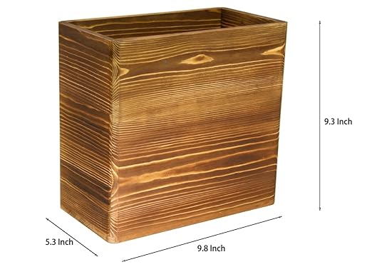 Owlgift Wooden Rustic Burnt Waste Basket Trash Bin, Rectangular Wastebaskets, Bathroom Garbage Can, Bedroom Trash Can, Dorm Recycle Bin, Office Trash Can Wooden Wastebasket Wooden Décor