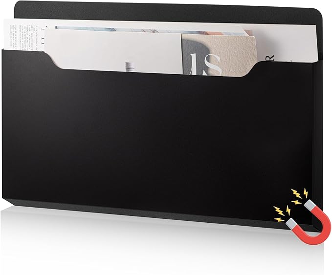 Feifeiya Magnetic Pocket File Holder Large File Folder Organizer Paper Mail Letters Holder Wall Hanging Office Supplies for Refrigerator Whiteboard Cabinets(13.8 x 8.3 Inch,Horizontal,Black)