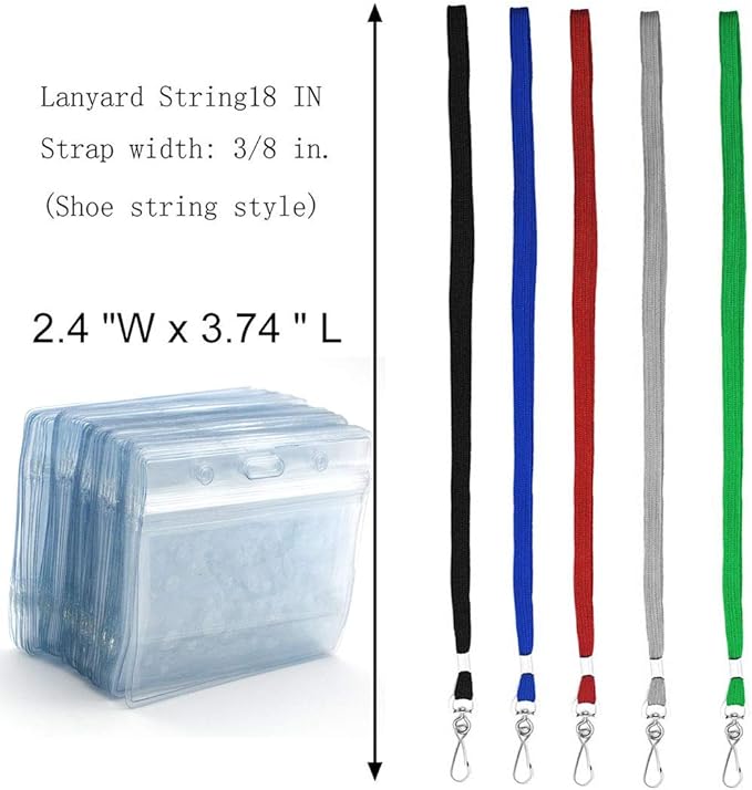 Name Tags Blue Lanyards/Badge Holder Pairs Woven Round Lanyard & Horizontal Sealable Waterproof Clear Plastic ID Card Lanyards with id Holder Name Badges (Blue, 50 Pack)