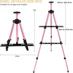 RRFTOK Artist Art Painting Easel Stand, Aluminum Metal Adjustable Easel for Painting Canvases Height from 17 to 66 Inch,Carry Bag for Table-Top/Floor Drawing,Painting and Displaying(2pack,Pink)