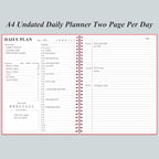 Daily Planner Undated - A4 To Do List Notebook Hourly Schedules, Spiral Appointment Planner for Women and Men,PVC Hardcover, Inner Pocket, Elastic Closure, 8.5" x 11", Pink