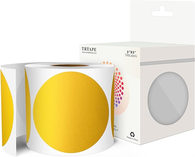 3 Inch Round Color Coding Labels (500 per Roll) - Colored Dot Stickers Round Labels for Inventory, Warehouse, Office Organizing - Gold Circle Stickers