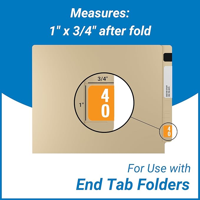 Doctor Stuff - File Folder Labels, Terminal Digit Filing, Consecutive Double Digit Numbers 40-49, Compatible with SMEAD DDS - SMDM Series Chart Stickers, Orange, 1" x 1-1/2", 500/Roll