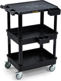 ELAFROS 3-Tier Utility Cart with Flat Top and Deep Shelves, 27.5 x 18.25, Compact Rolling Cart with 4" Wheels, Heavy-Duty Plastic, 330 lbs Capacity for Office, Workshop, Warehouse