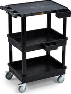 ELAFROS 3-Tier Utility Cart with Flat Top and Deep Shelves, 27.5 x 18.25, Compact Rolling Cart with 4" Wheels, Heavy-Duty Plastic, 330 lbs Capacity for Office, Workshop, Warehouse
