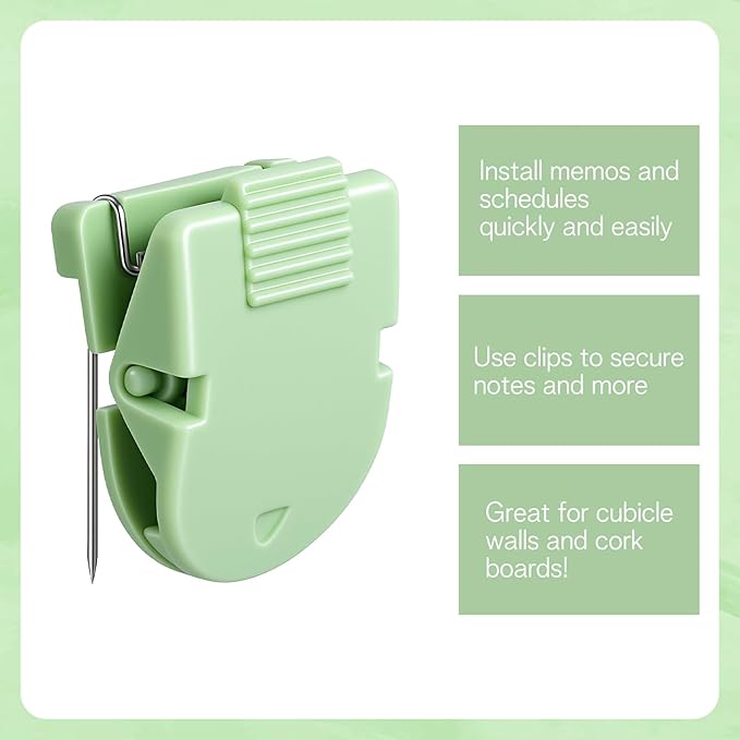 16 PCS Cubicle Clips, Fabric Panel Cubicle Accessories, Stainless Steel & ABS Push Pin Clips, Workspace Organization Accessories, Strong Hold Office Partition Hooks for Notes, Photos (Sage Green)