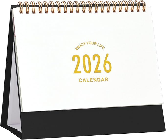 Small Desk Calendar 2026-2027, 18-Month Standing Flip Desktop Calendar from 2026 Jan to 2027 Jun - Metal Ring Twin-Wire Binding Monthly Desktop Calendar for Home Office School (black-white)