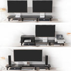 WEGASTU 43.7" Extra Long Dual Monitor Stand Riser, Wood & Steel Monitor Stand for 2 Monitors, Wide TV Stand, Desktop Riser for Desk Organization, Home Office，Laptop,Printer,TV (Black)