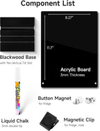Kivsty Acrylic Black Dry Erase Board with Stand - 12” x 8” Small Desktop Whiteboard with Marker, Reusable Desk Blackboard, to-Do List, Planner, Memo Clipboard, Menu Board for Office, Home, Bar