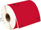 HOUSELABELS 4" x 6" Red Shipping Labels on 1" Core Compatible with Zebra and Rollo Printers, 6 Rolls / 250 Labels per Roll