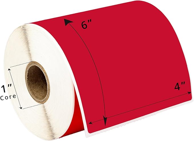 HOUSELABELS 4" x 6" Red Shipping Labels on 1" Core Compatible with Zebra and Rollo Printers, 20 Rolls / 250 Labels per Roll