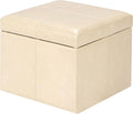Adeco Faux Leather Cube Storage Ottoman, Warm Beige Ottomans for Living Room, Bedroom