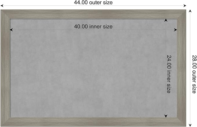 Amanti Art Grey Framed Magnetic Board 28x44 Large Vision Board for use with Magnets, 100% Metal Sheet to Display Items as Office Decor or for Home Organization in mudroom, Kitchen or Kids Room