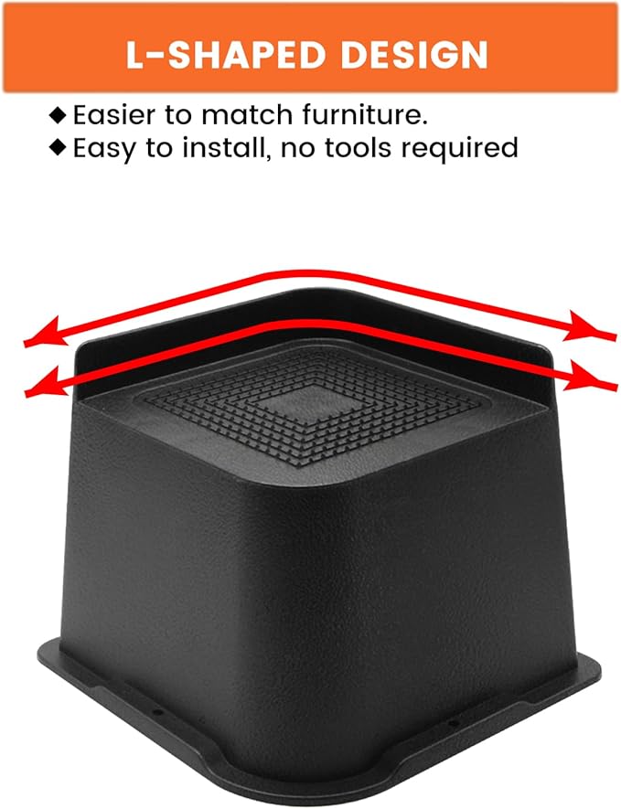 MXMZHXU Bed Risers 2 inch, 3 inch, 4 inch, 6 inch or 8 inch Heavy Duty Furniture Risers, Up to 6000 Lbs L Shaped Design Bed Lifts Blocks for Couch Desk Sofa Table (Black, 6 Inch 6 Pack)