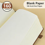 PERCUN Blank Journal Ntebook for Men & Women, 160 Pages Blank Journals for Writing, Drawing,Sketch Book,5.9" x 8.5" Leather Sketchbook, Unlined Notebook for Work, School, Art (Brown)
