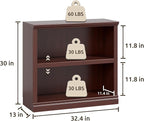 Bevfint 30" Bookcase, White Floor Standing Bookshelf, 2-Tier Display Shelves Open Storage Organizer, Book Case for Living Room Hallway Kitchen Home Office Bedroom, Mahogany 2 Tiers