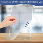 Wbtran Slanted Back Acrylic Sign Holder 4 x 6, Clear Tabletop Stands for Display, Plastic Paper Sign Holders for Office, Home, Restaurant (6 Pack)